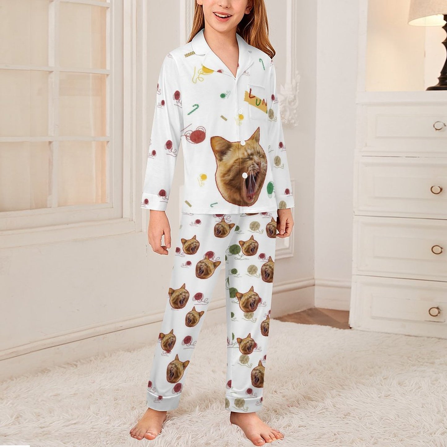 Custom Pet Play Yarn Balls Kids Christmas Pajamas-Girl-WEPRINTME