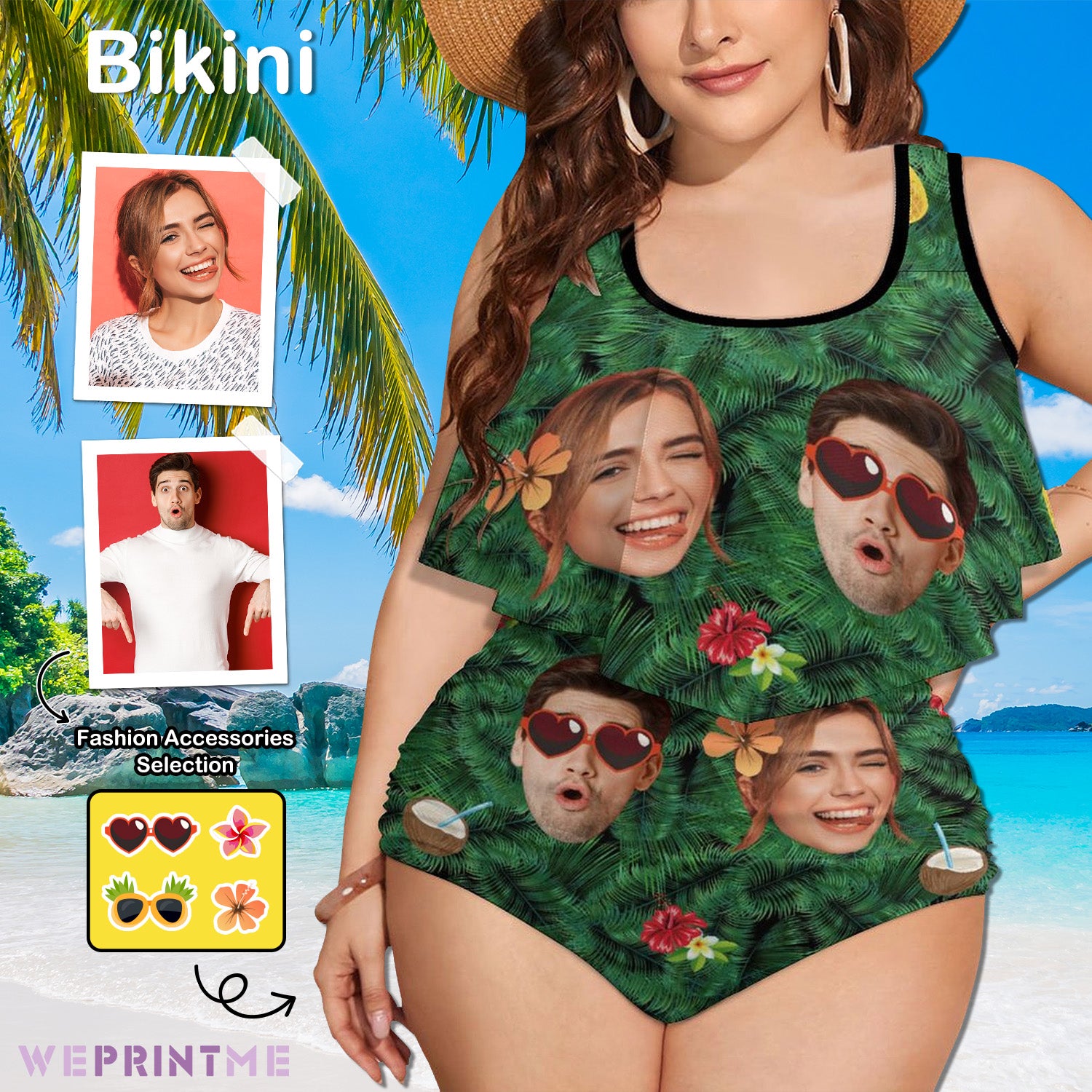 Custom Couple Face Plus Size Ruffle Tankini-WEPRINTME-1