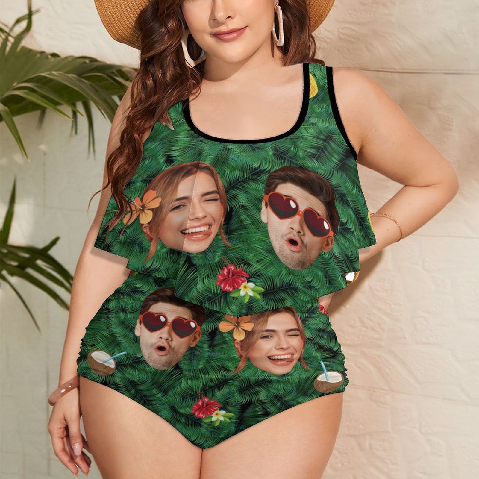 Custom Couple Face Plus Size Ruffle Tankini-WEPRINTME-2