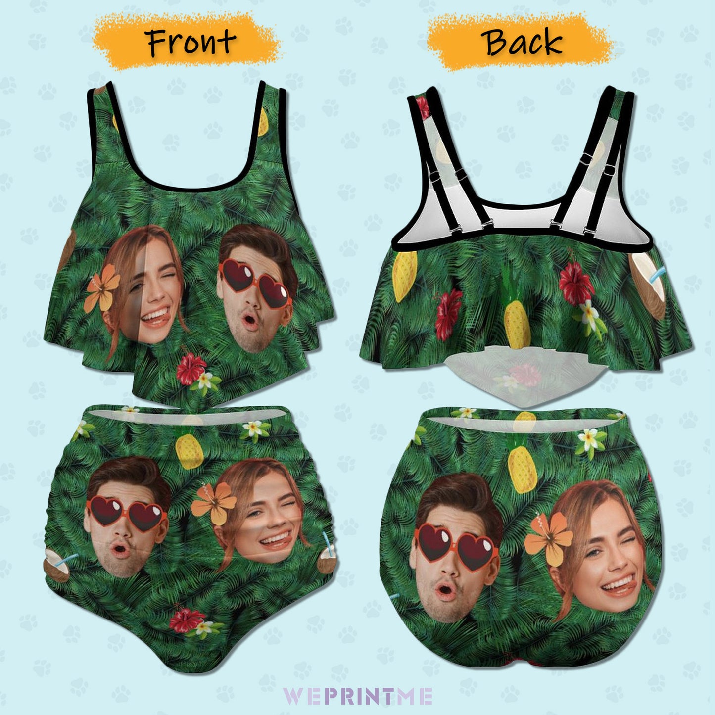 Custom Couple Face Plus Size Ruffle Tankini-WEPRINTME-3