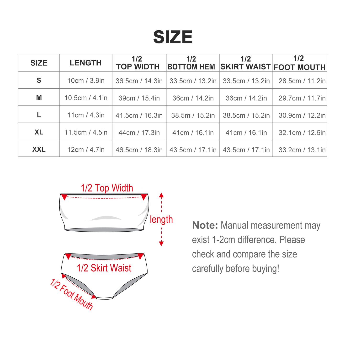 Custom Face Bandeau Bikini-WEPRINTME-Size Chart