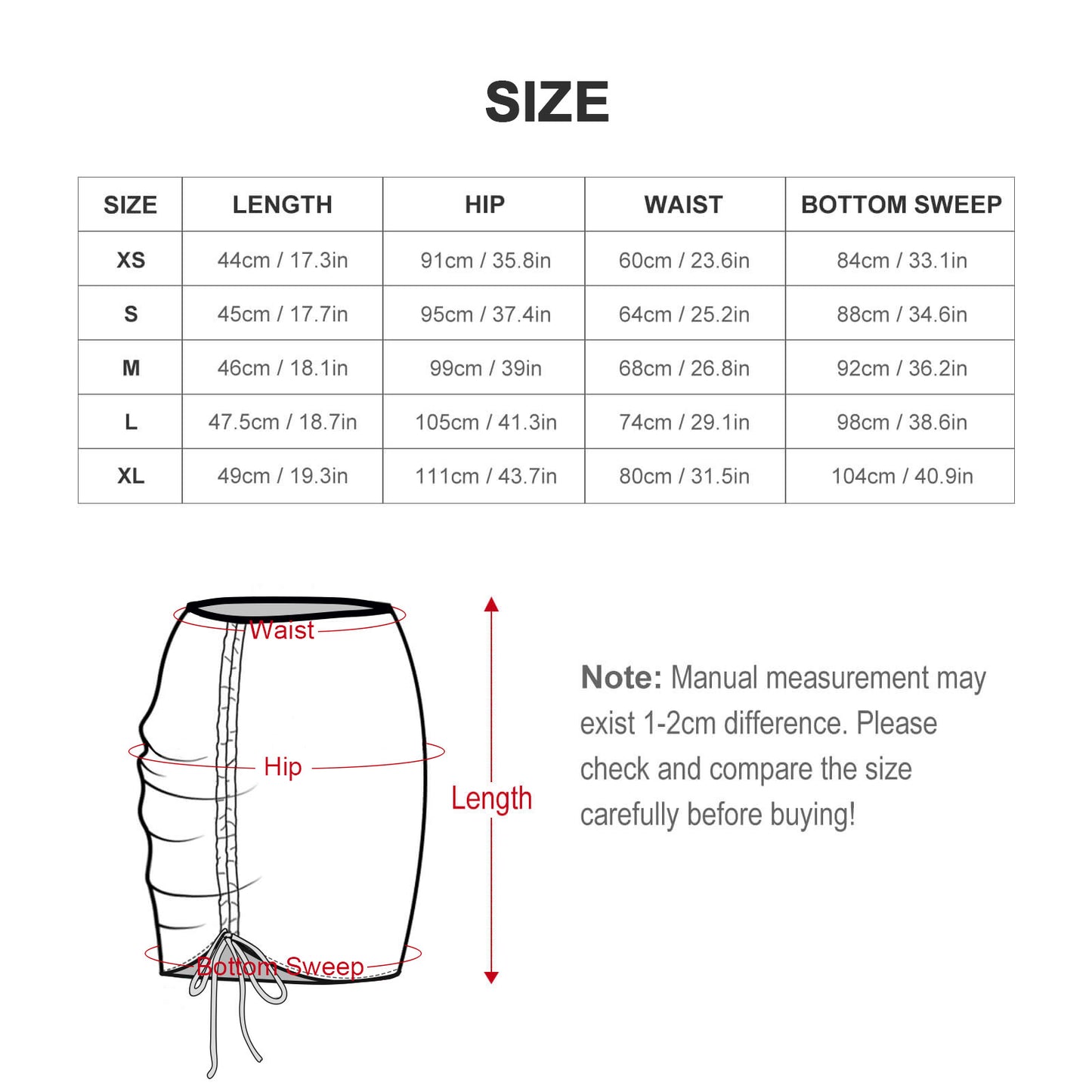 Custom Face Beach Skirt Blouse Skirt-WEPRINTME-Size Chart