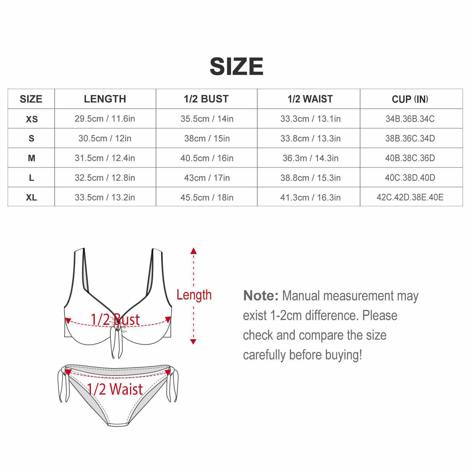 Custom Face Bikinis-WEPRINTME-Size Chart