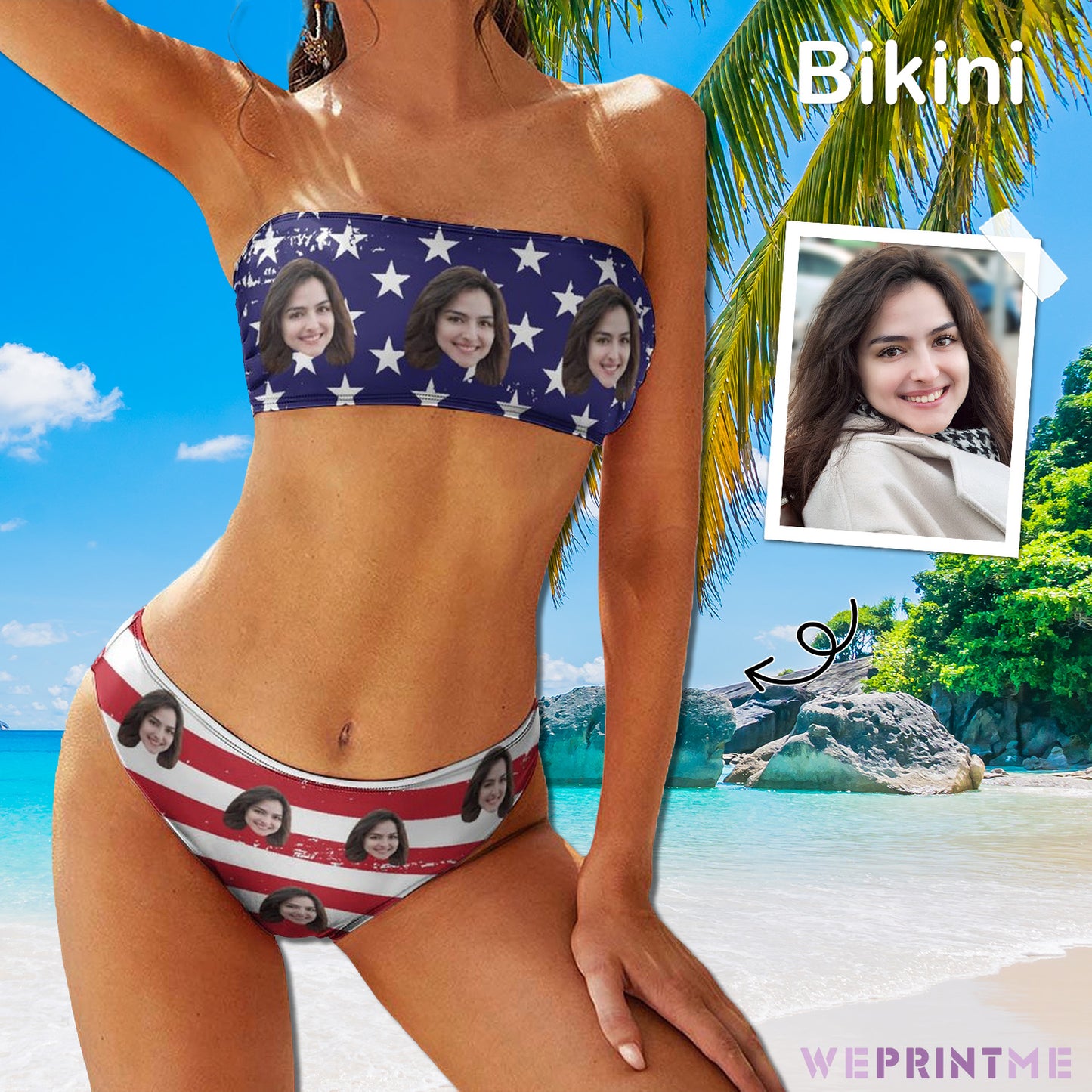 Custom Face Flag Bandeau Bikini-WEPRINTME-1