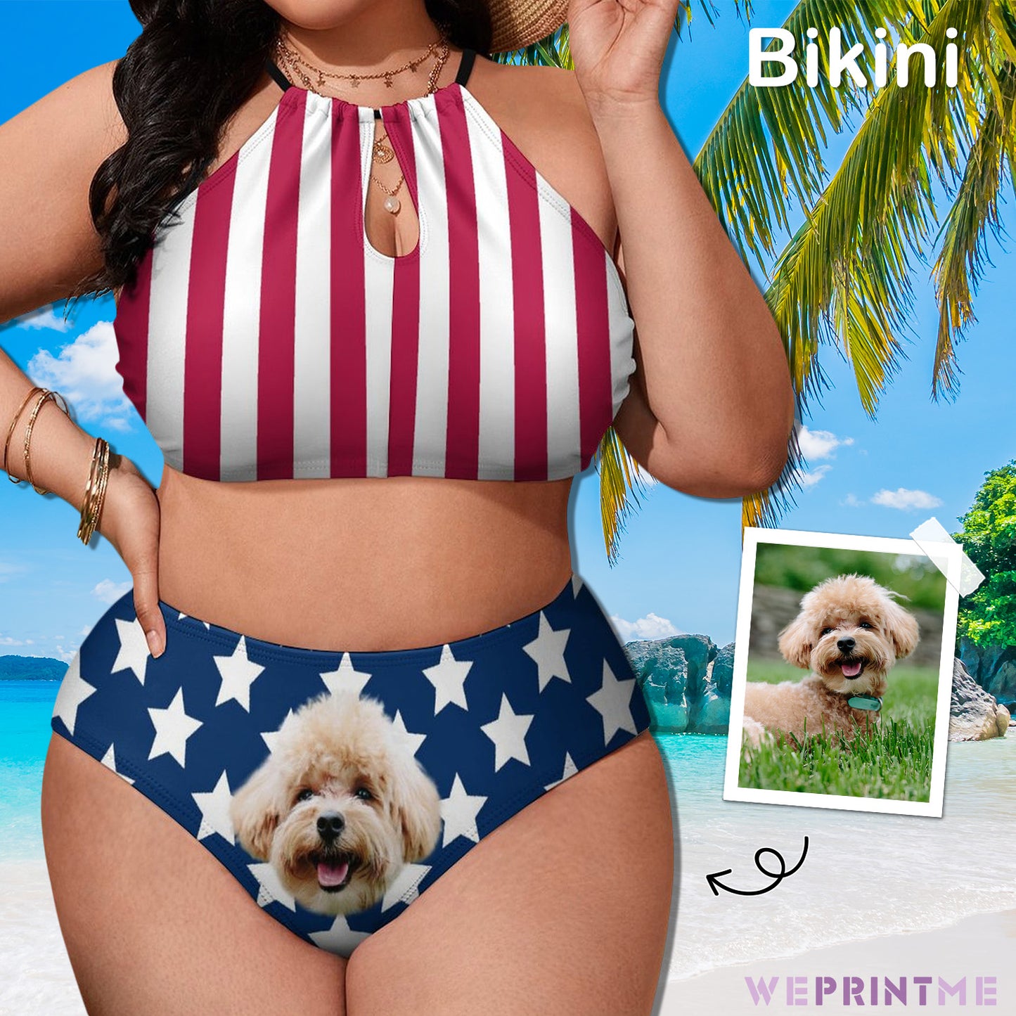 Custom Face Flag Plus Size Halter Tankini-WEPRINTME-2