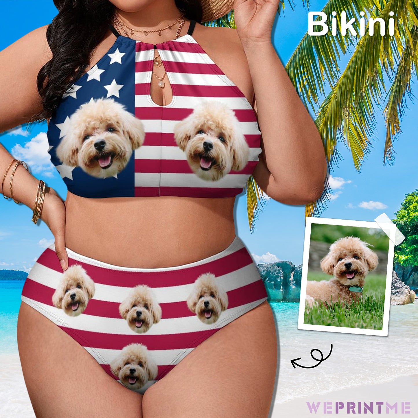 Custom Face Flag Plus Size Halter Tankini-WEPRINTME-3