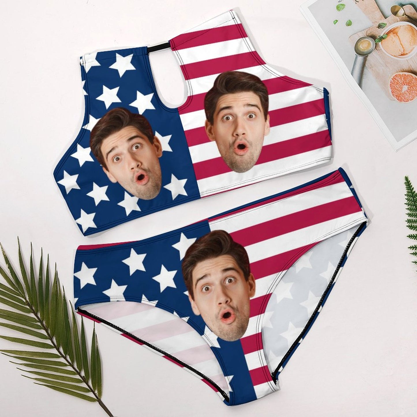 Custom Face Flag Plus Size Halter Tankini-WEPRINTME-6