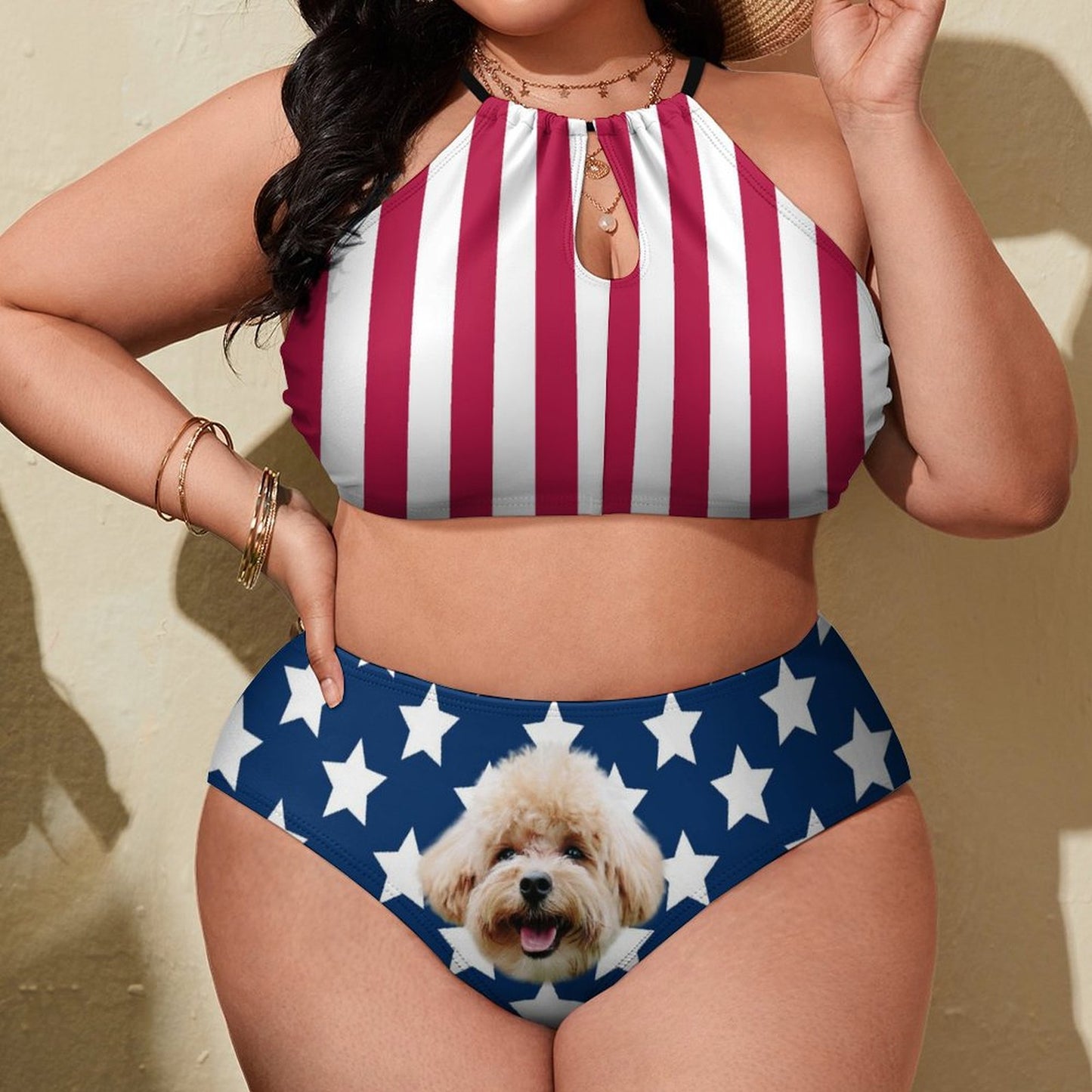 Custom Face Flag Plus Size Halter Tankini-WEPRINTME-7
