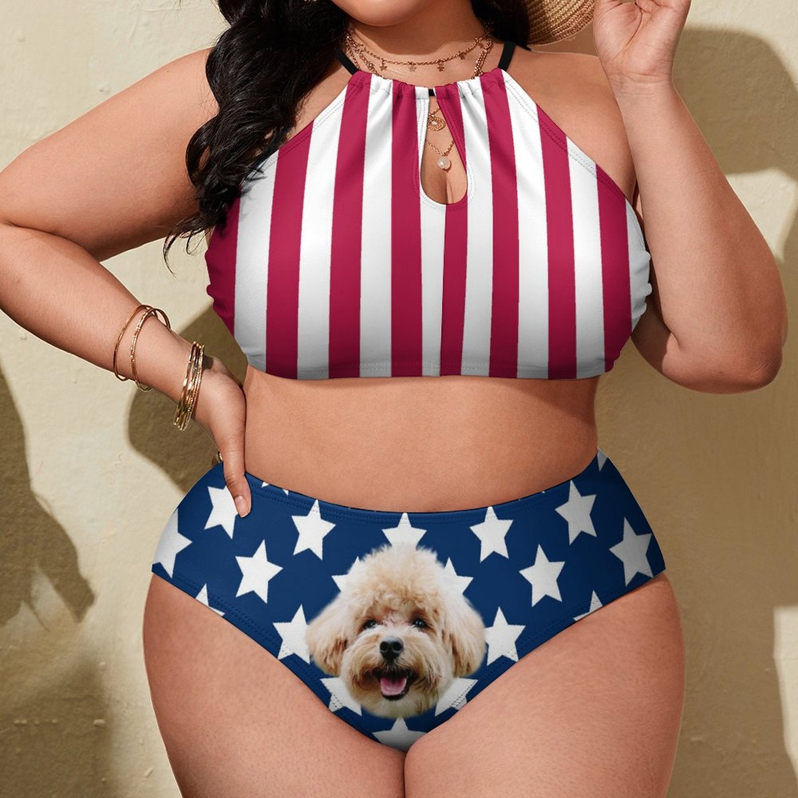 Custom Face Flag Plus Size Halter Tankini-WEPRINTME-7