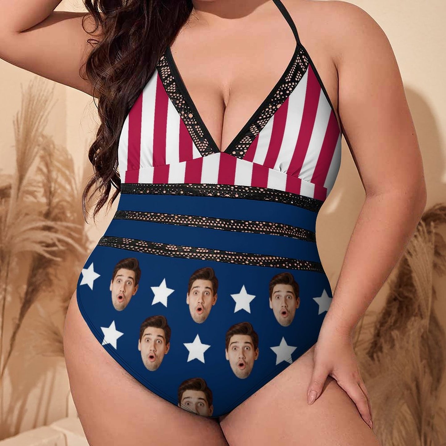 Custom Face Flag Plus Size One-Piece Swimwear-WEPRINTME-2