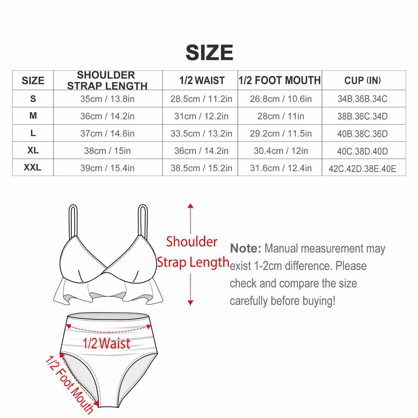 Custom Face Flag Ruffled Bikini-WEPRINTME-Size Chart