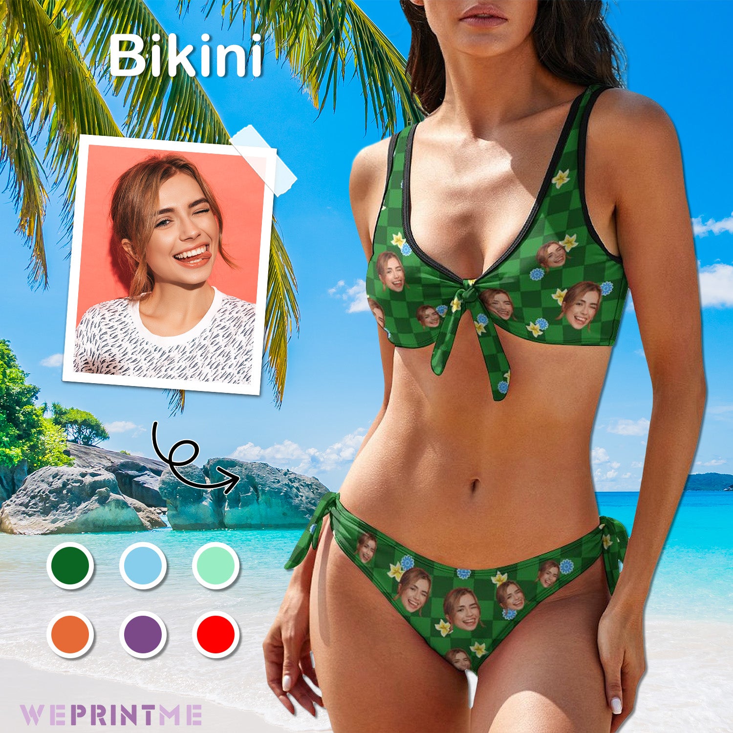 Custom Face Flower Plaid Bikinis-WEPRINTME-1