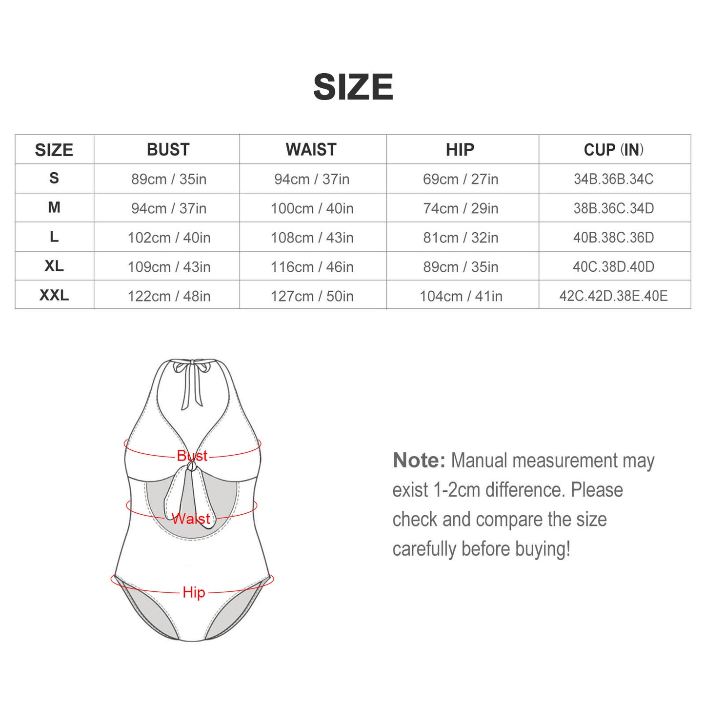 Custom Face Halter One-Piece Swimsuit-WEPRINTME-Size Chart