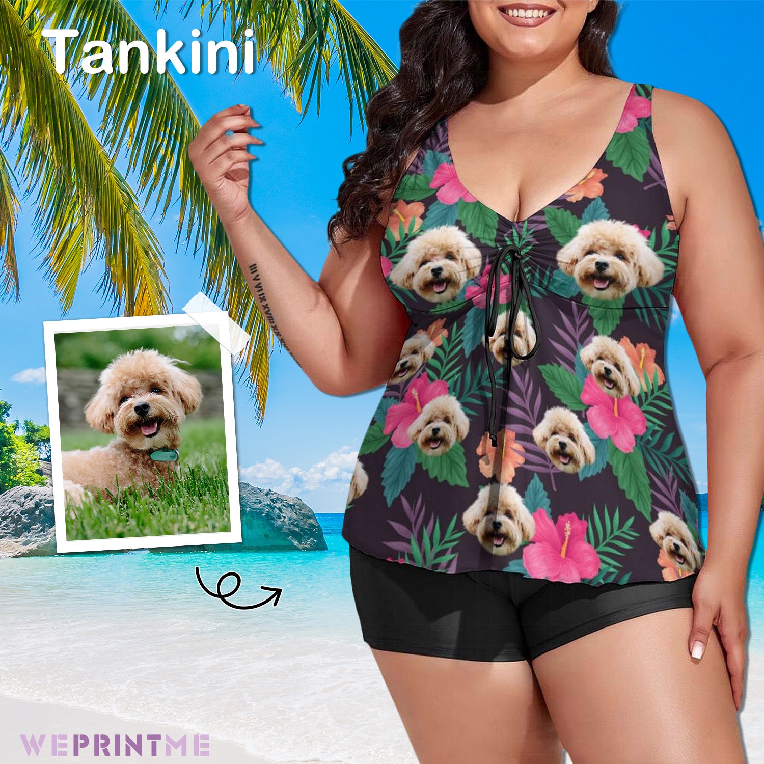 Custom Face Hawaiian Flag Plus Size Tankini-WEPRINTME-1