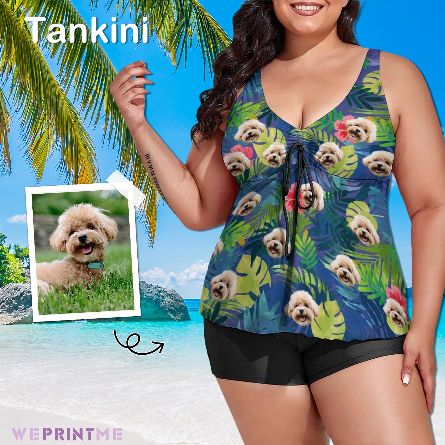 Custom Face Hawaiian Flag Plus Size Tankini-WEPRINTME-2