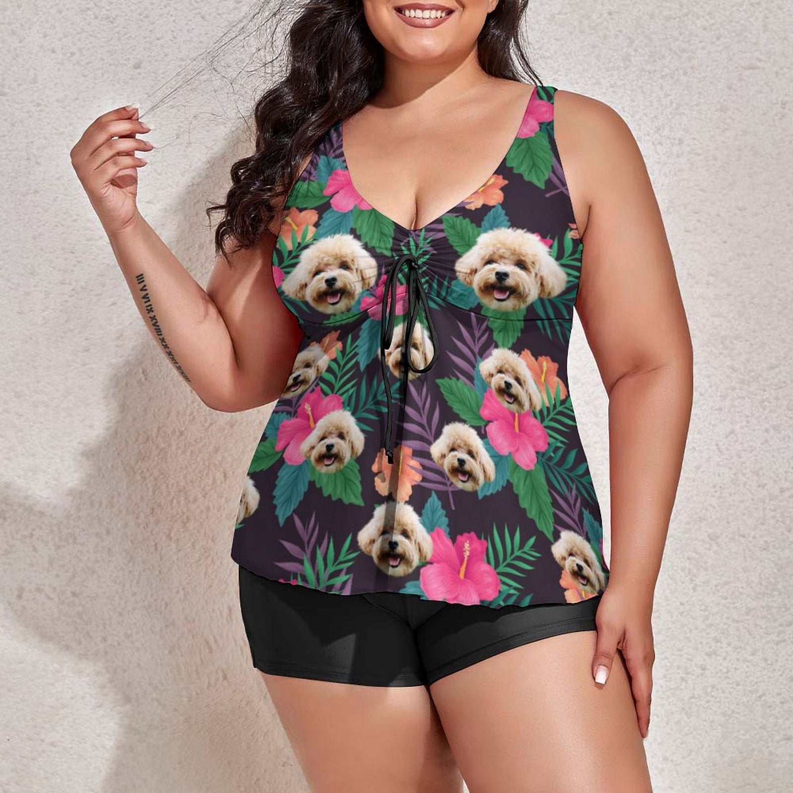 Custom Face Hawaiian Flag Plus Size Tankini-WEPRINTME-3