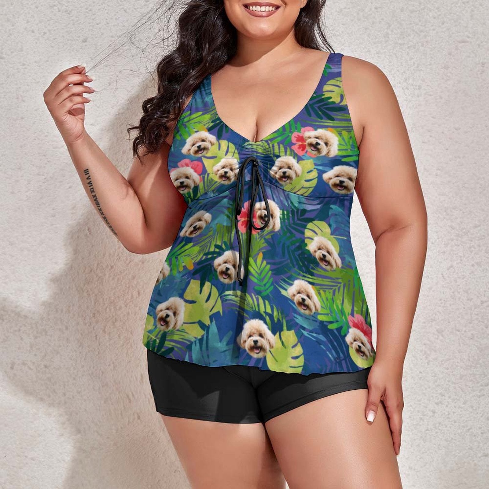Custom Face Hawaiian Flag Plus Size Tankini-WEPRINTME-6