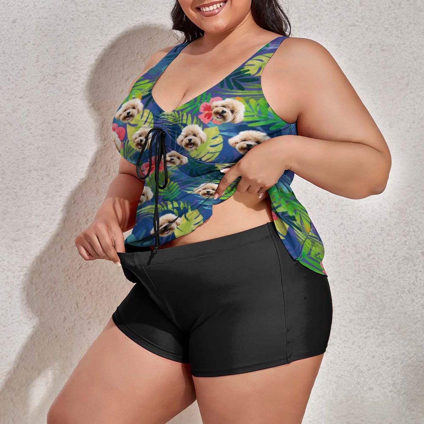 Custom Face Hawaiian Flag Plus Size Tankini-WEPRINTME-7