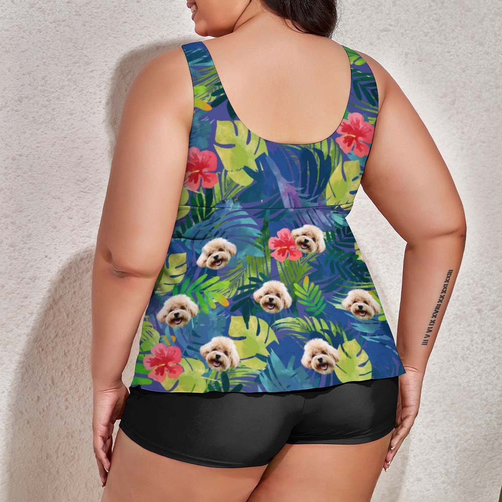 Custom Face Hawaiian Flag Plus Size Tankini-WEPRINTME-8