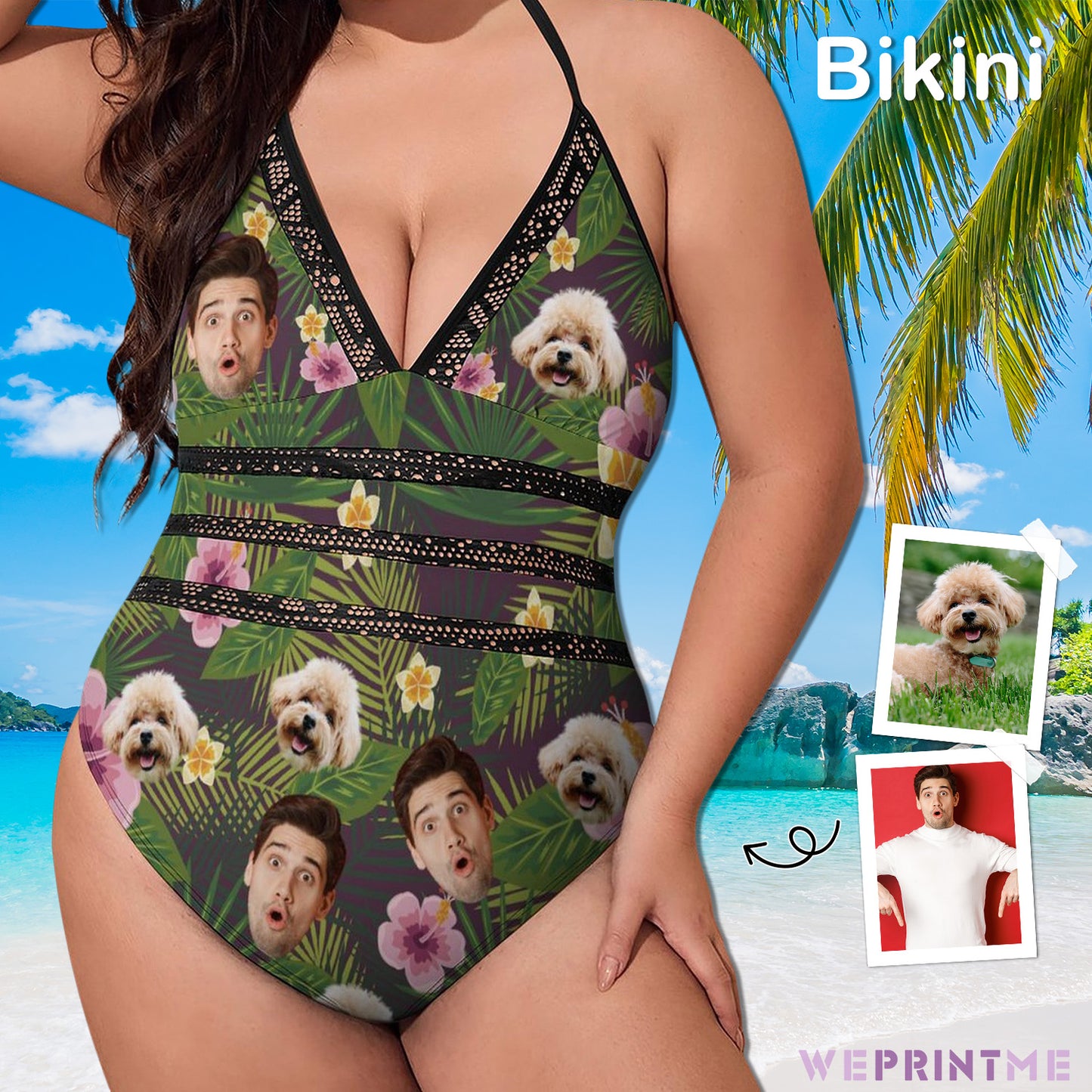 Custom Face Hawaiian Plus Size One-Piece Swimwear-WEPRINTME-1