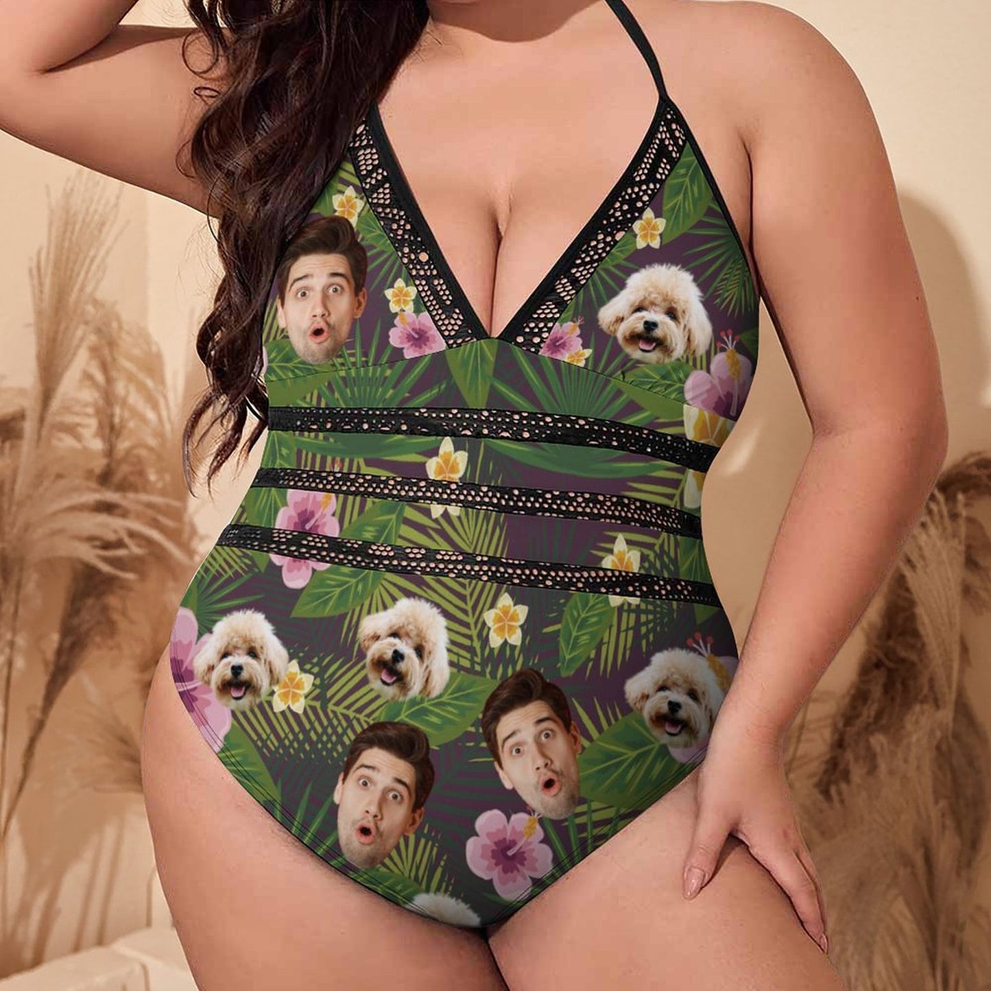 Custom Face Hawaiian Plus Size One-Piece Swimwear-WEPRINTME-2