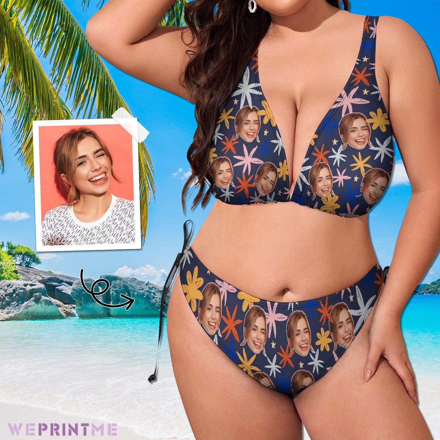 Custom Face Leaves Plus Size Swimwear-WEPRINTME-1