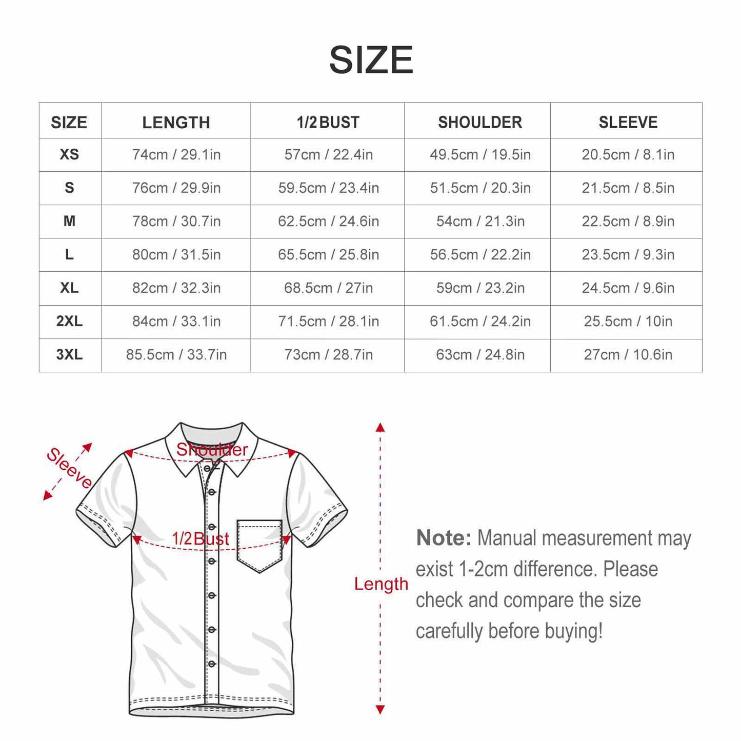 Custom Face Men's Beach Suit-WEPRINTME-Size Chart-Shirts