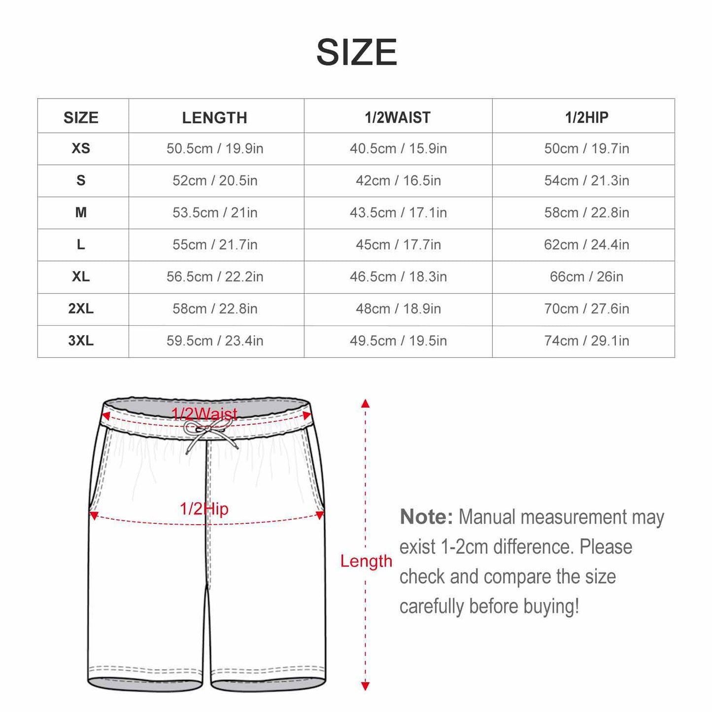 Custom Face Men's Beach Suit-WEPRINTME-Size Chart-Shorts
