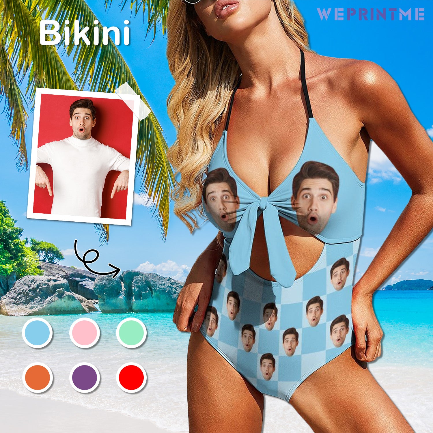 Custom Face Plaid Halter One-Piece Swimsuit-WEPRINTME-1