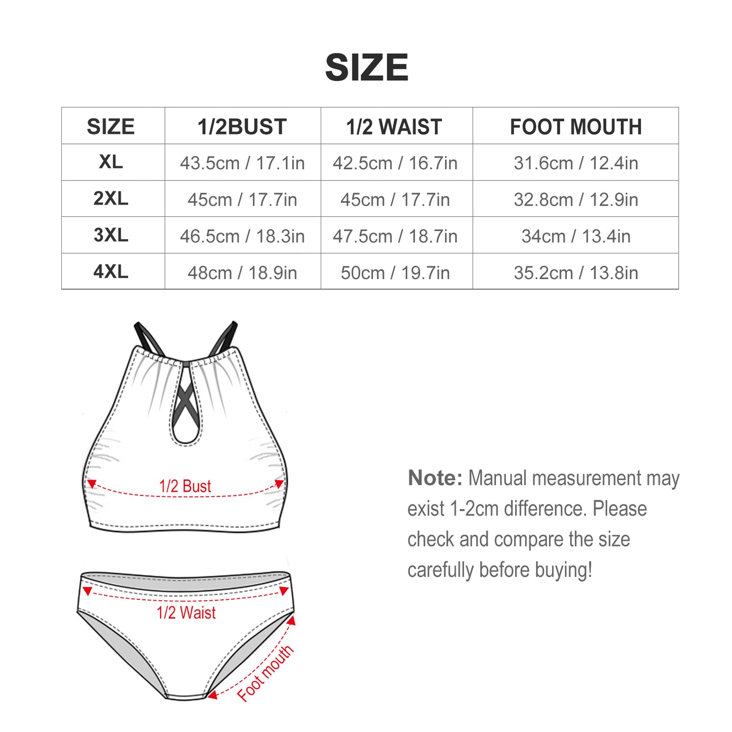 Custom Face Plus Size Halter Tankini-WEPRINTME-Size Chart