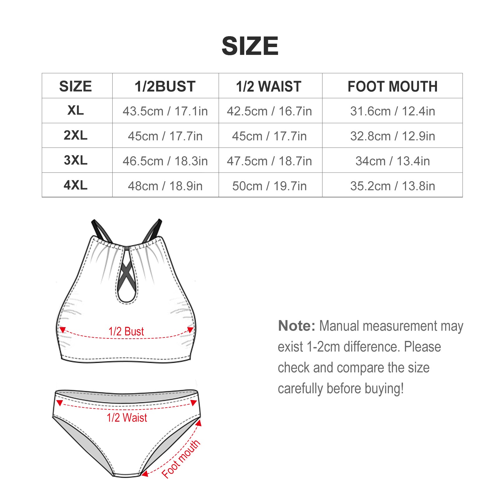 Custom Face Plus Size Halter Tankini-WEPRINTME-Size Chart