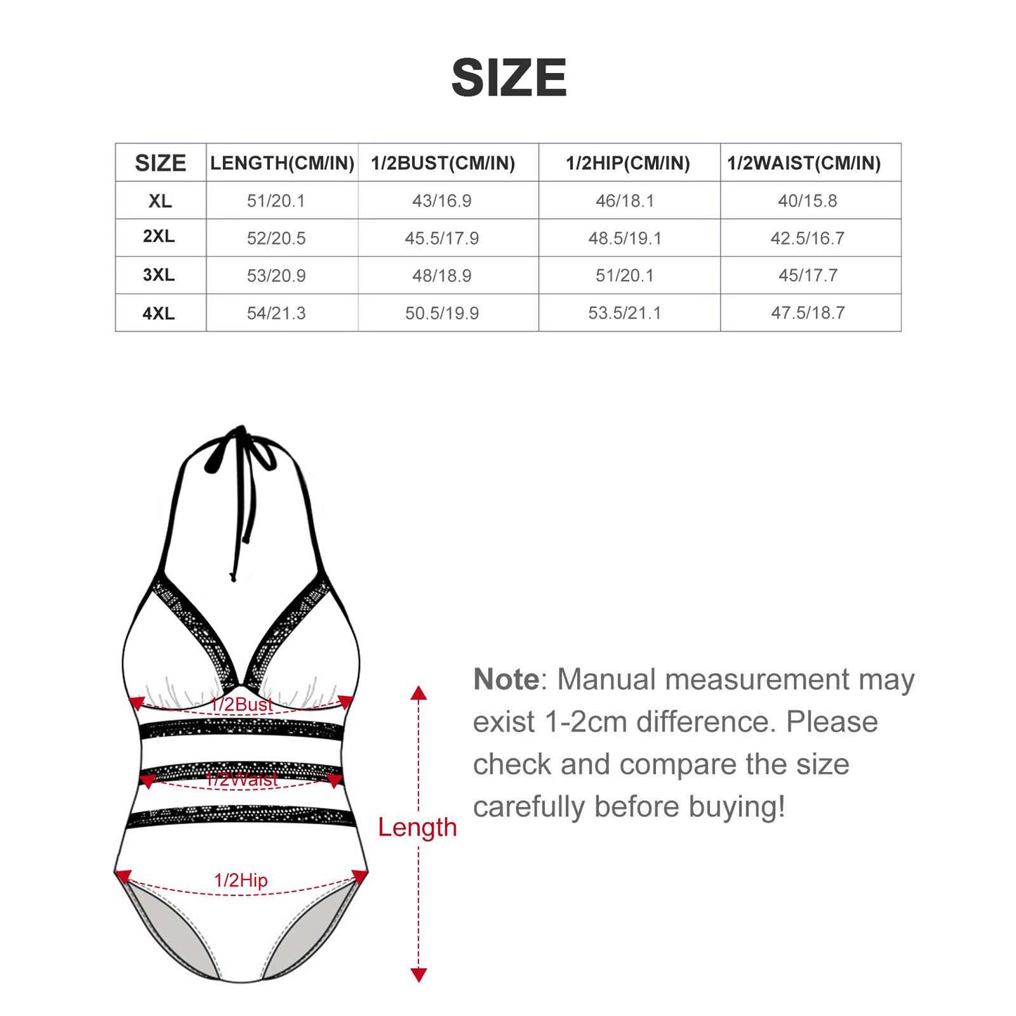 Custom Face Plus Size One-Piece Swimwear-WEPRINTME-Size Chart