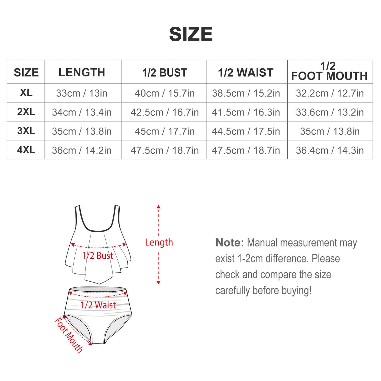 Custom Face Plus Size Ruffle Tankini-WEPRINTME-Size Chart