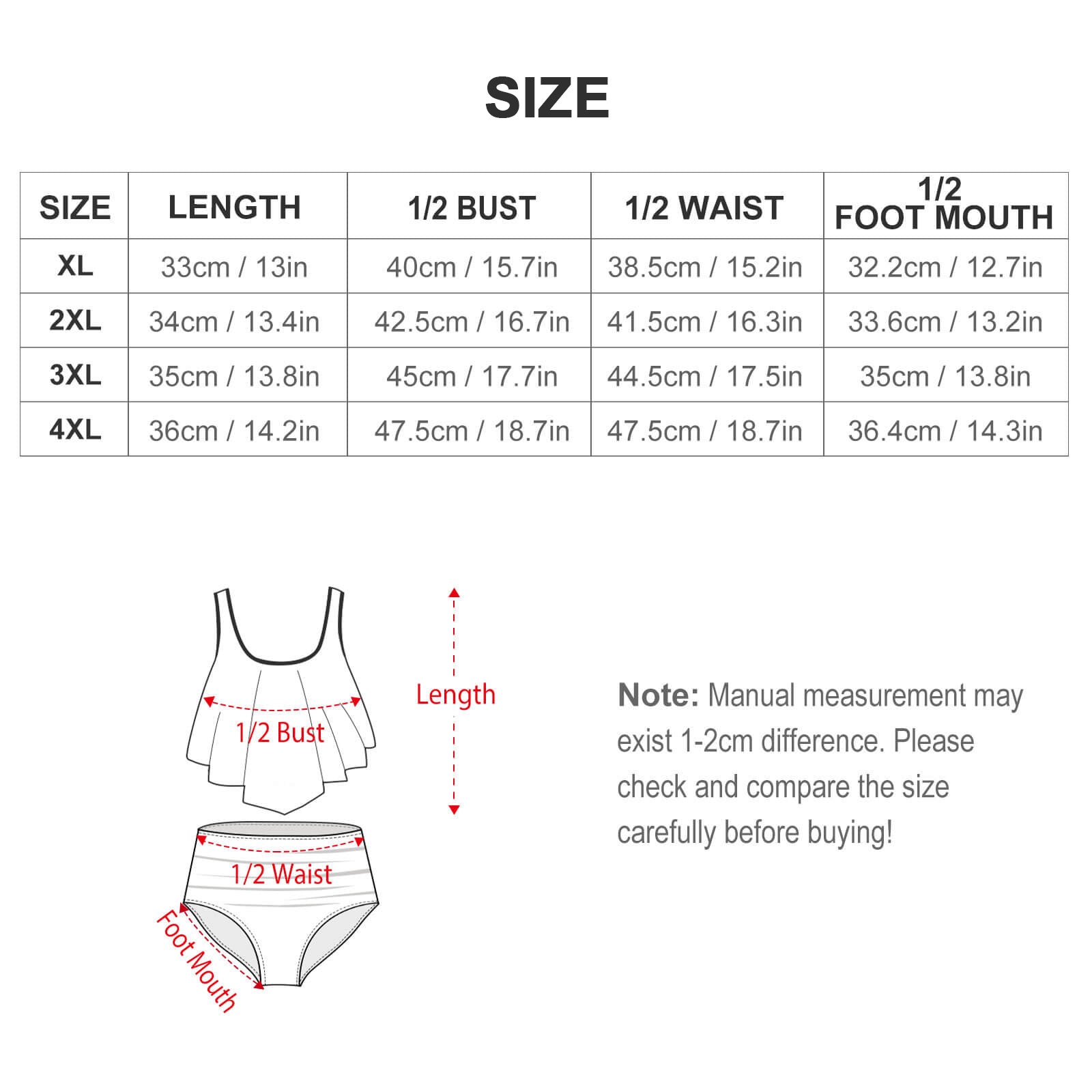 Custom Face Plus Size Ruffle Tankini-WEPRINTME-Size Chart
