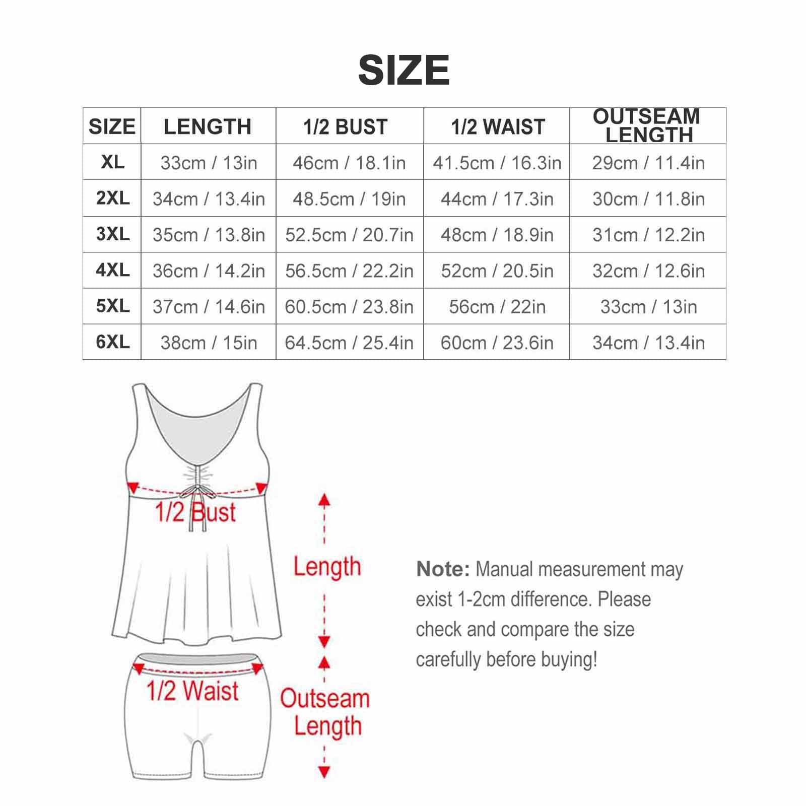 Custom Face Plus Size Tankini-WEPRINTME-Size Chart