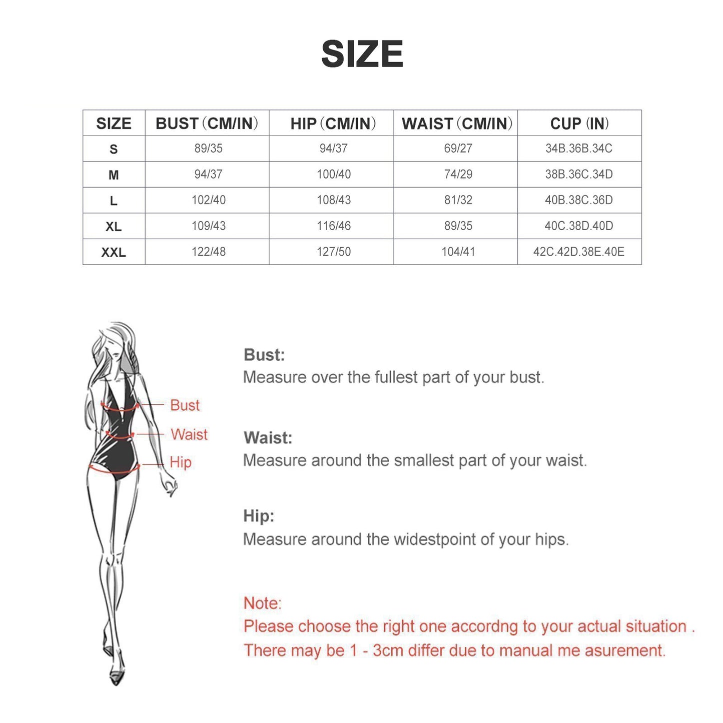 Custom Face Ruffle Bikini-WEPRINTME-Size Chart