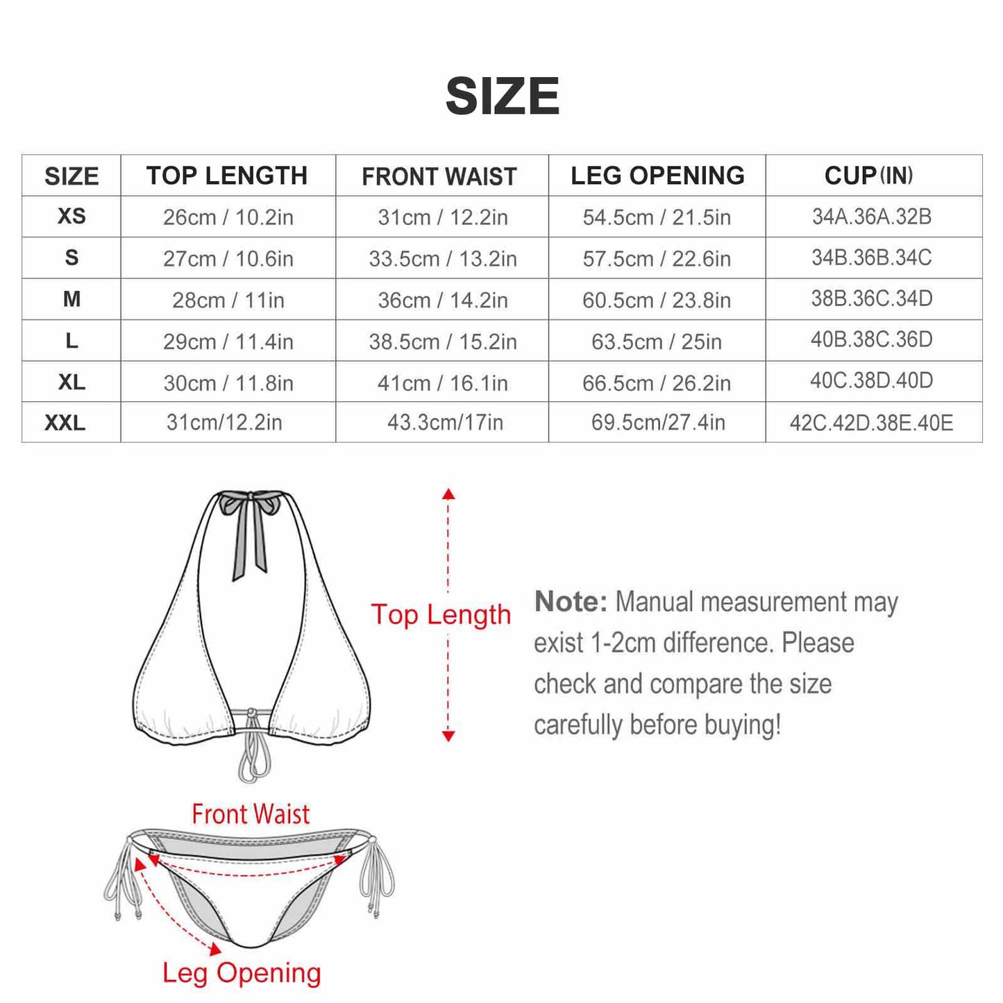 Custom Face String Bikini-WEPRINTME-Size Chart