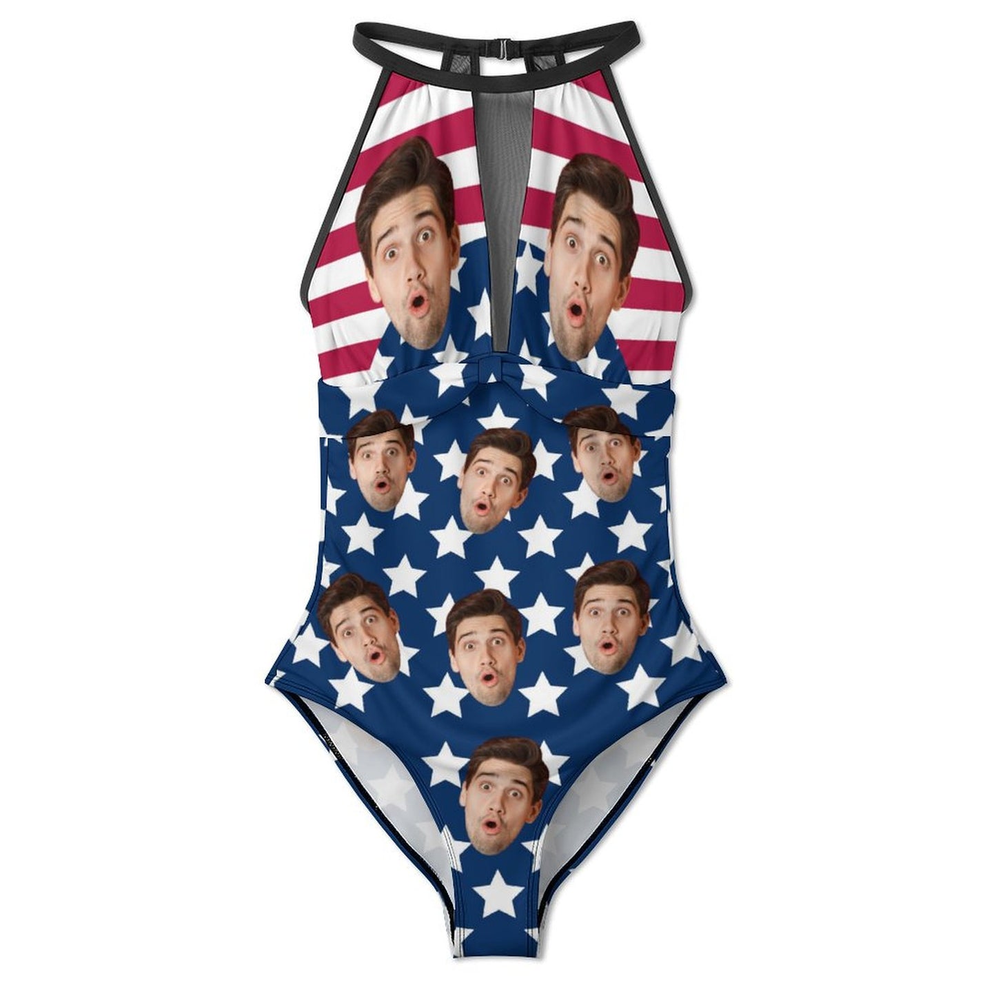 Custom Faces Flag Women's Hollow One-Piece Swimsuit-12