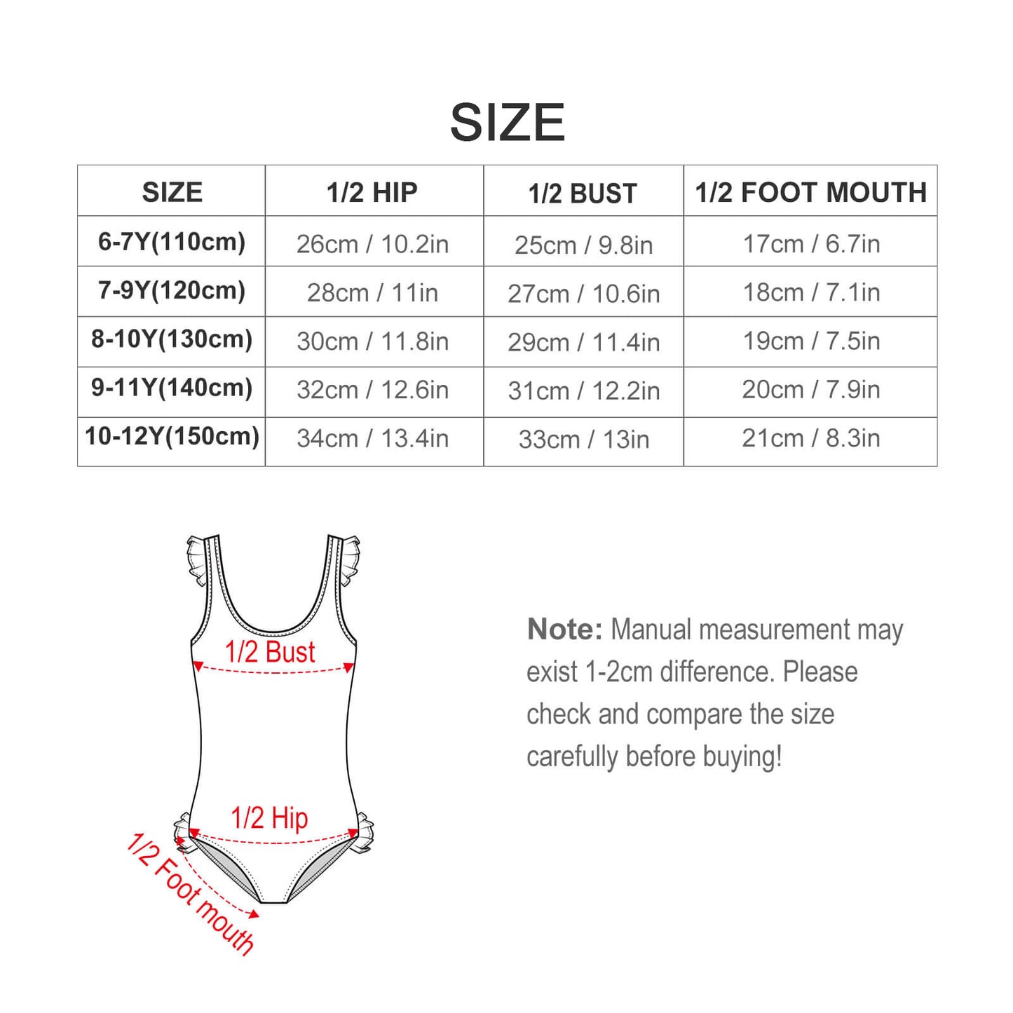 Custom Pet Face Children's Ruffled One-Piece Swimsuit-WEPRINTME-Size Chart