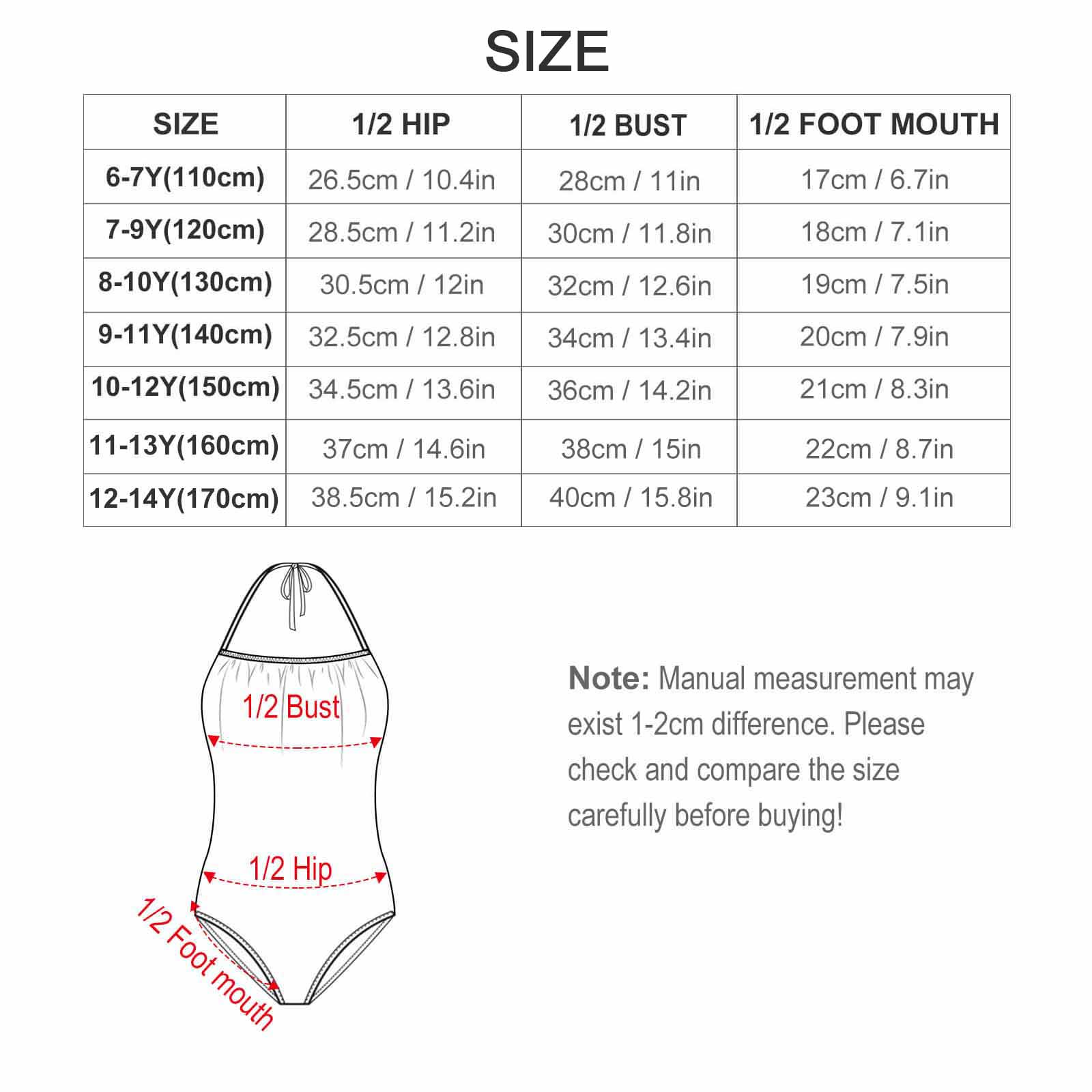 Custom Pet Face Childrens One-Piece Swimsuit-WEPRINTME-Size Chart