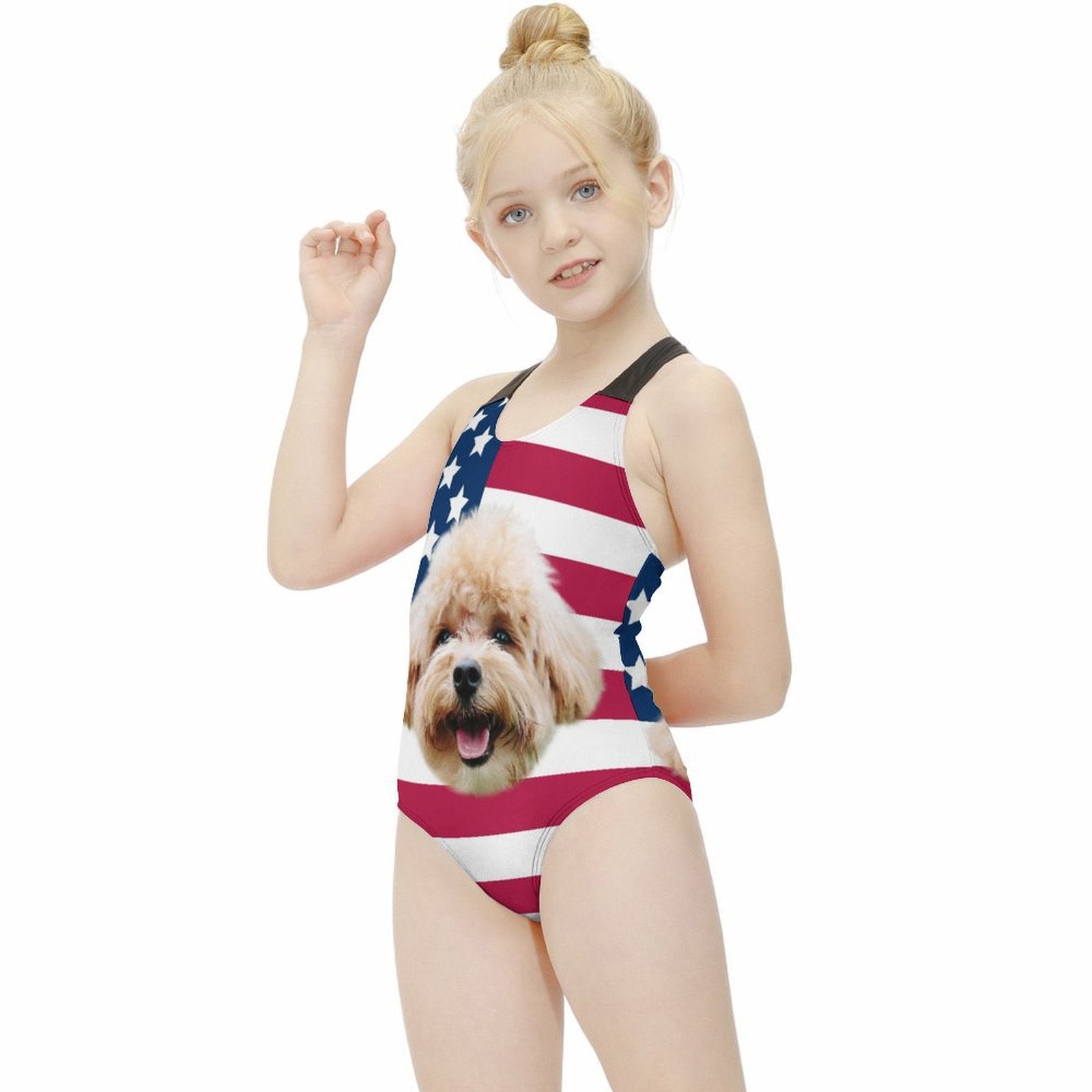 Custom Pet Face Flag Kids Swimwear-WEPRINTME-2