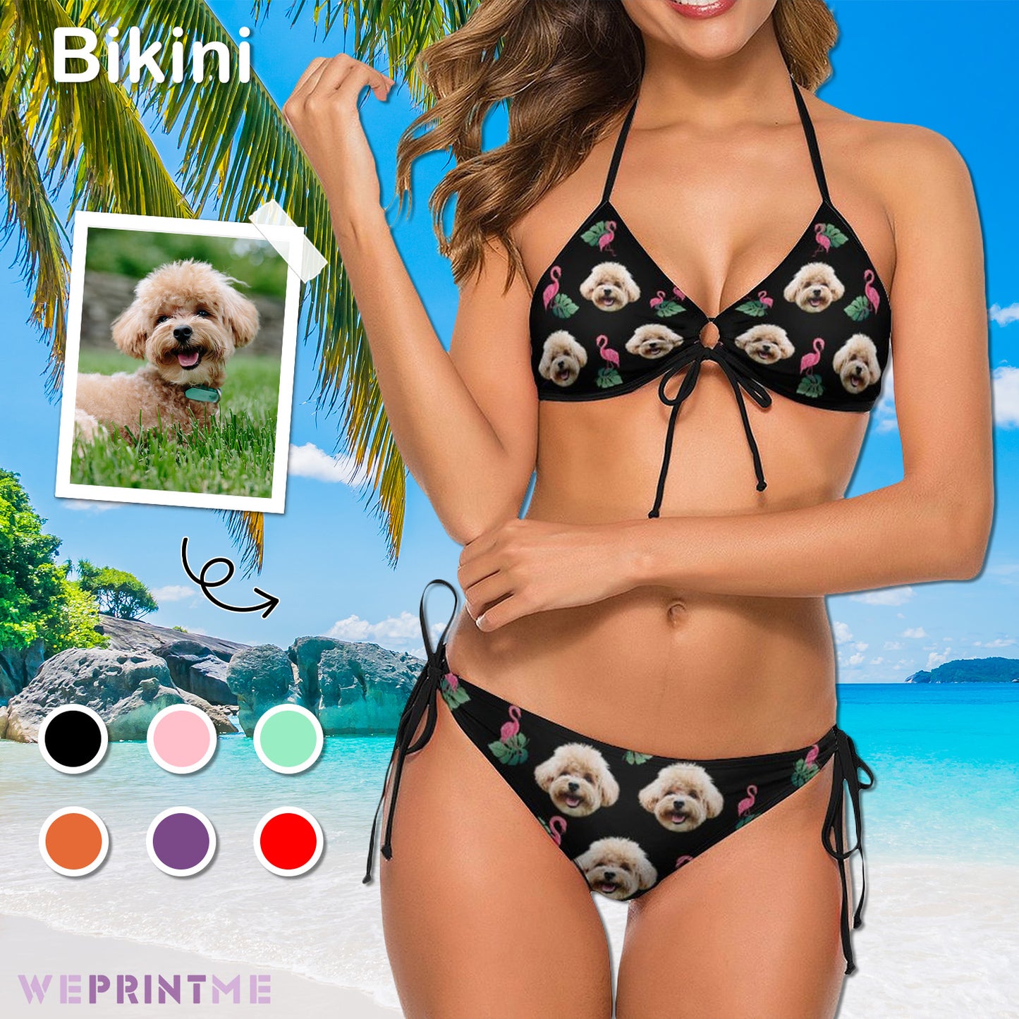 Custom Pet Face Flamingo Bikini-WEPRINTME-1