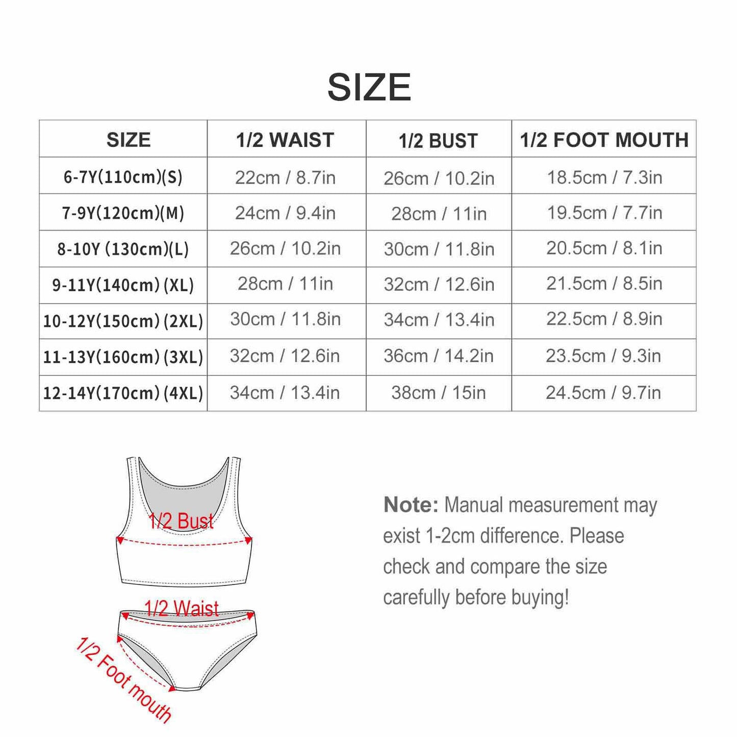 Custom Pet Face Girls Strappy Swimsuit-WEPRINTME-Size Chart