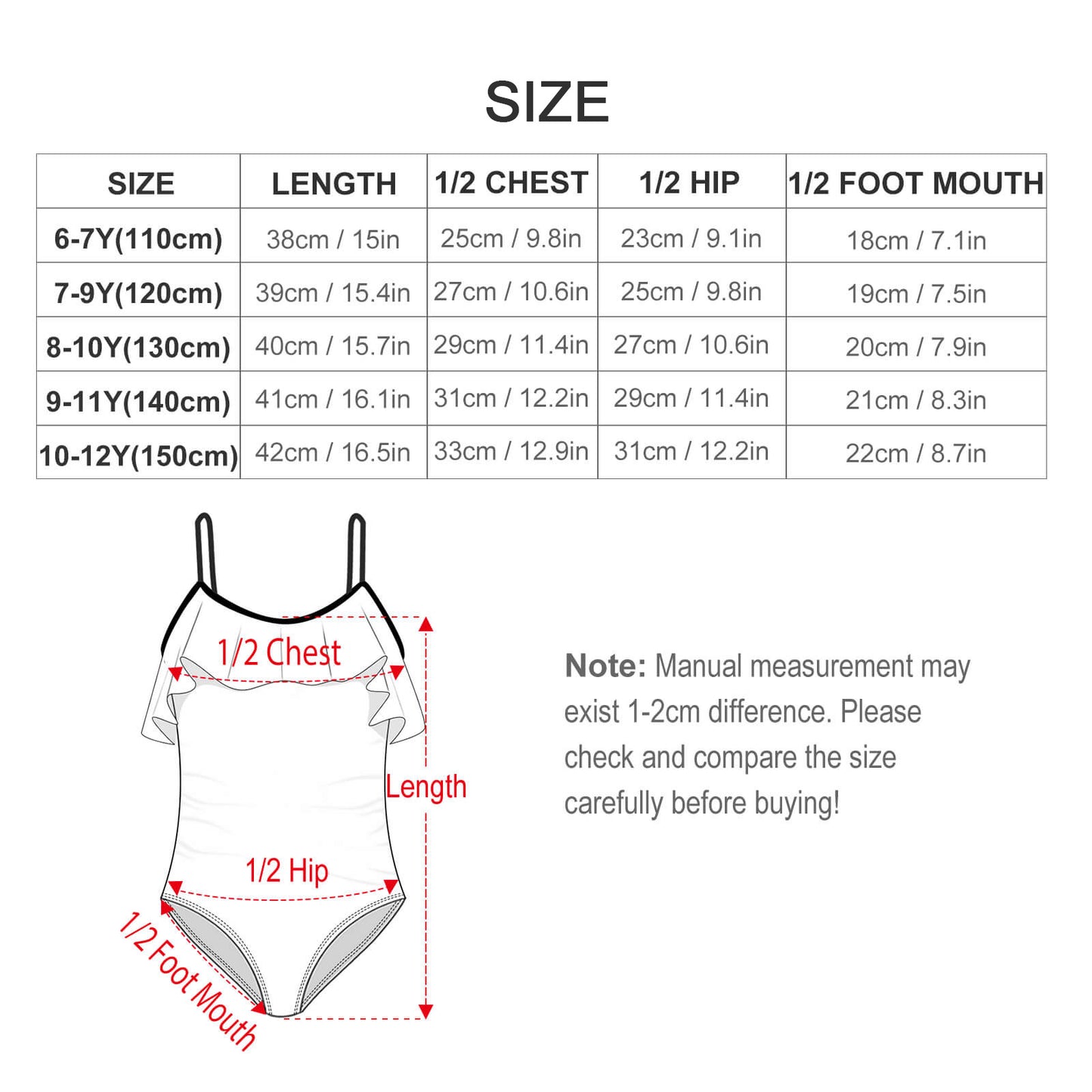 Custom Pet Face Girls Swimwear-WEPRINTME-Size Chart