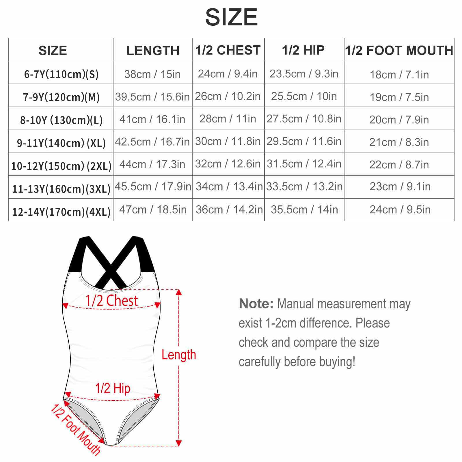 Custom Pet Face Kids Swimwear-WEPRINTME-Size Chart-FS0804079