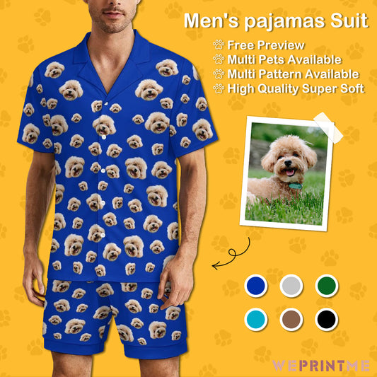 Custom Pet Face Pet Everywhere Men's Short Pajama Set-WEPRINTME-1