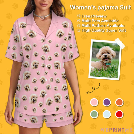 Custom Pet Face Pet Everywhere Women's Short Pajama Set-WEPRINTME-1