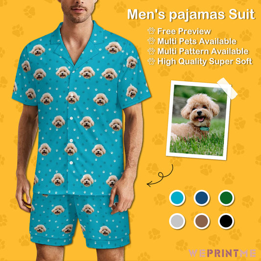 Custom Pet Face Pet and Paws Men's Short Pajama Set-WEPRINTME-1