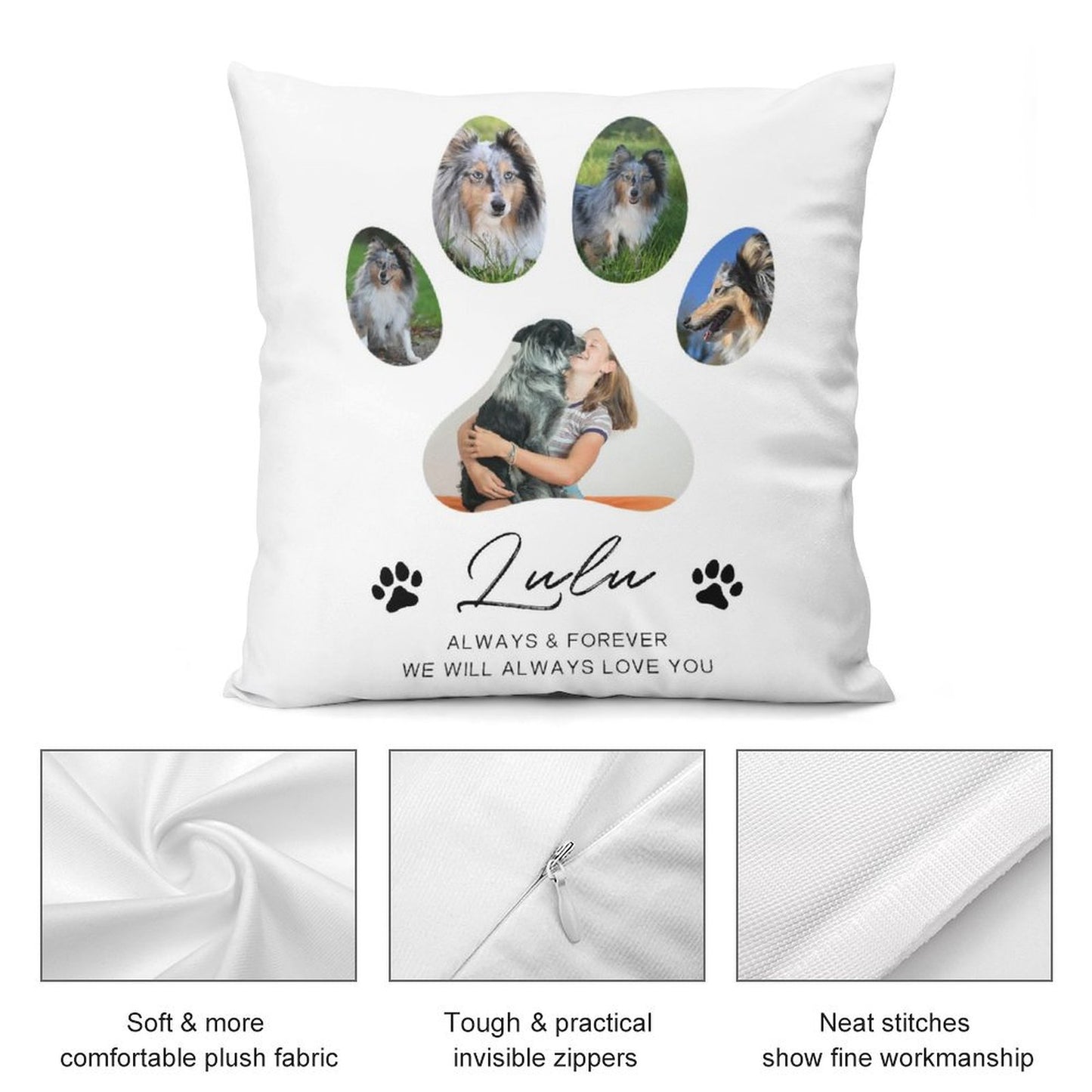 Custom Pet Photo Paws Memory Pillow Case-WEPRINTME-6
