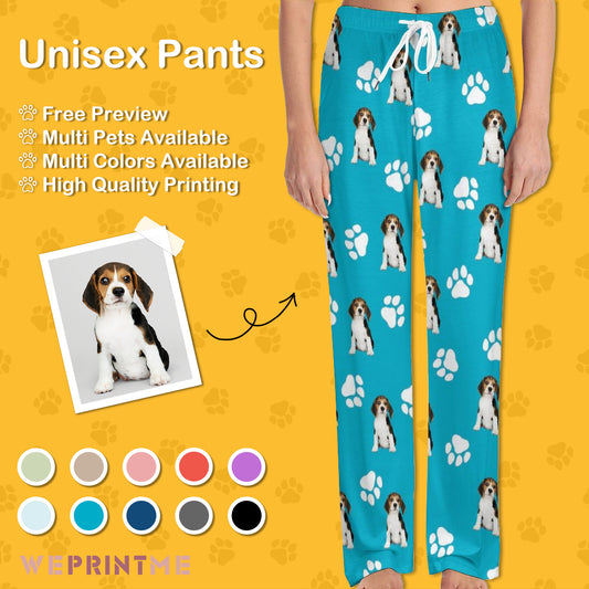 Upload Photo to Creat a Personalized Pet Pants Lovely Pet and Paws Unisex Pajama Pants